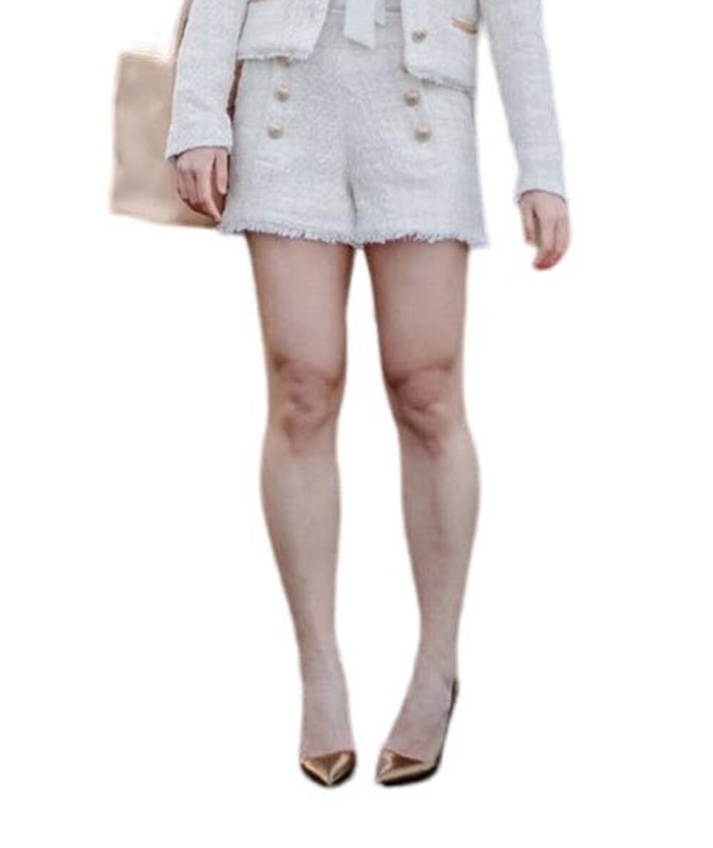 Generation Love Women's Medium Ivory Lizzy Tweed Cotton Blend Shorts